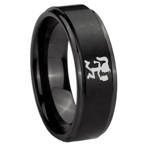 10mm Hatchet Woman Step Edges Brush Black Tungsten Men's Promise Rings