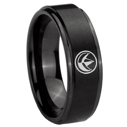 10mm Green Ranger Power Step Edges Brush Black Tungsten Men's Promise Rings