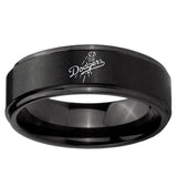 5, 8mm LA Dogers MLB Baseball Step Edge Brush Black Tungsten Ring