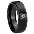 10mm Masonic Shriners Step Edges Brush Black Tungsten Carbide Mens Wedding Band