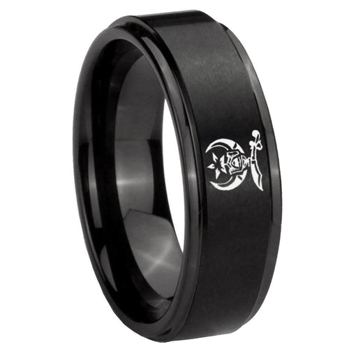 10mm Masonic Shriners Step Edges Brush Black Tungsten Carbide Mens Wedding Band