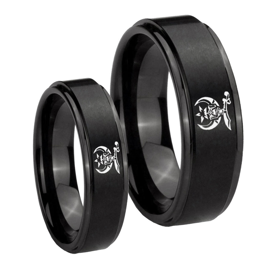 Masonic Shriners Step Edges Brush Black Tungsten Couple Rings