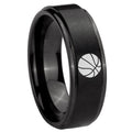 10mm Basketball Step Edges Brush Black Tungsten Carbide Mens Wedding Ring