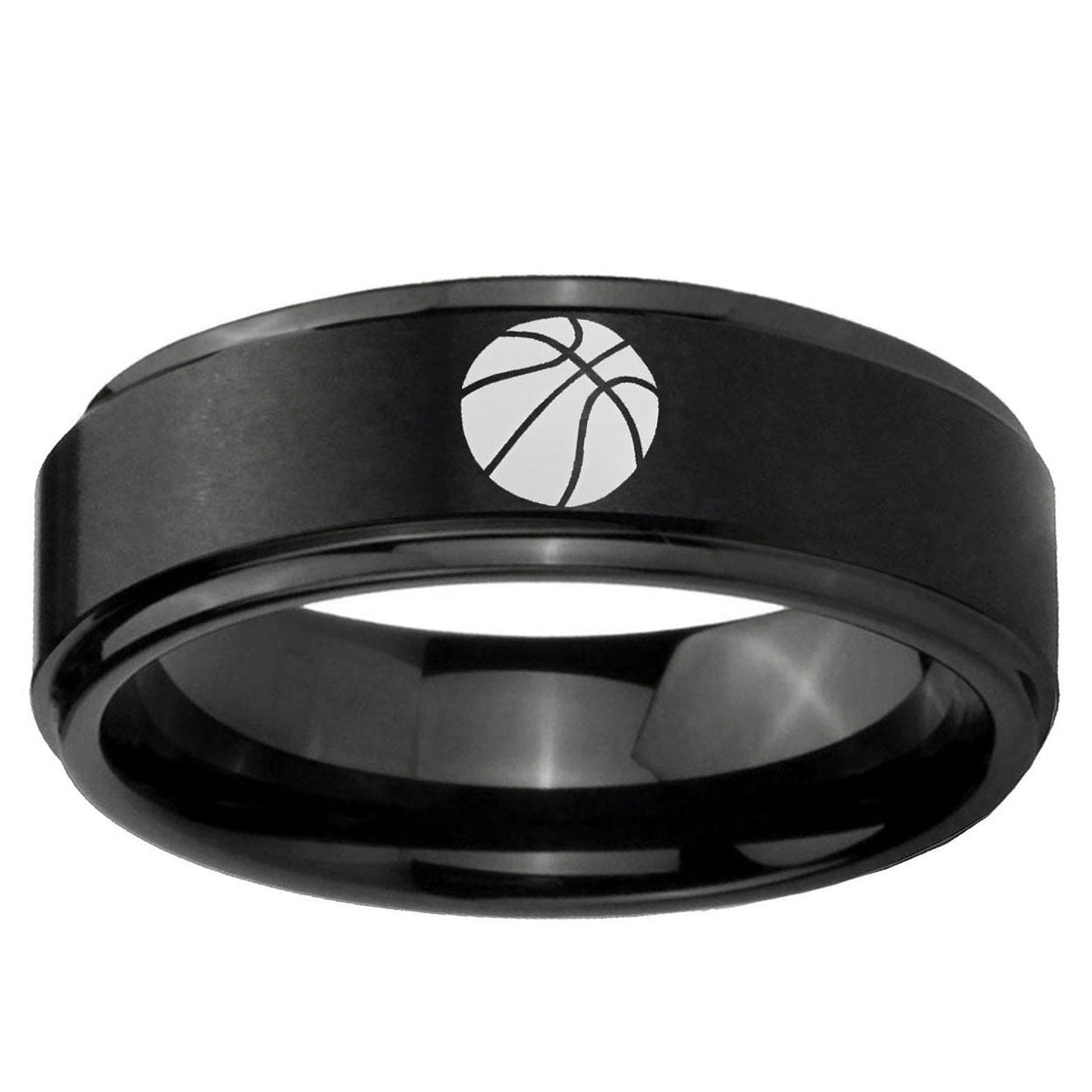 5mm Basketball Step Edges Brush Black Tungsten Promised Ring