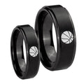 Basketball Step Edges Brush Black Tungsten His Hers Set Rings