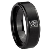 10mm Army Airborn Step Edges Brush Black Tungsten Carbide Men's Wedding Ring