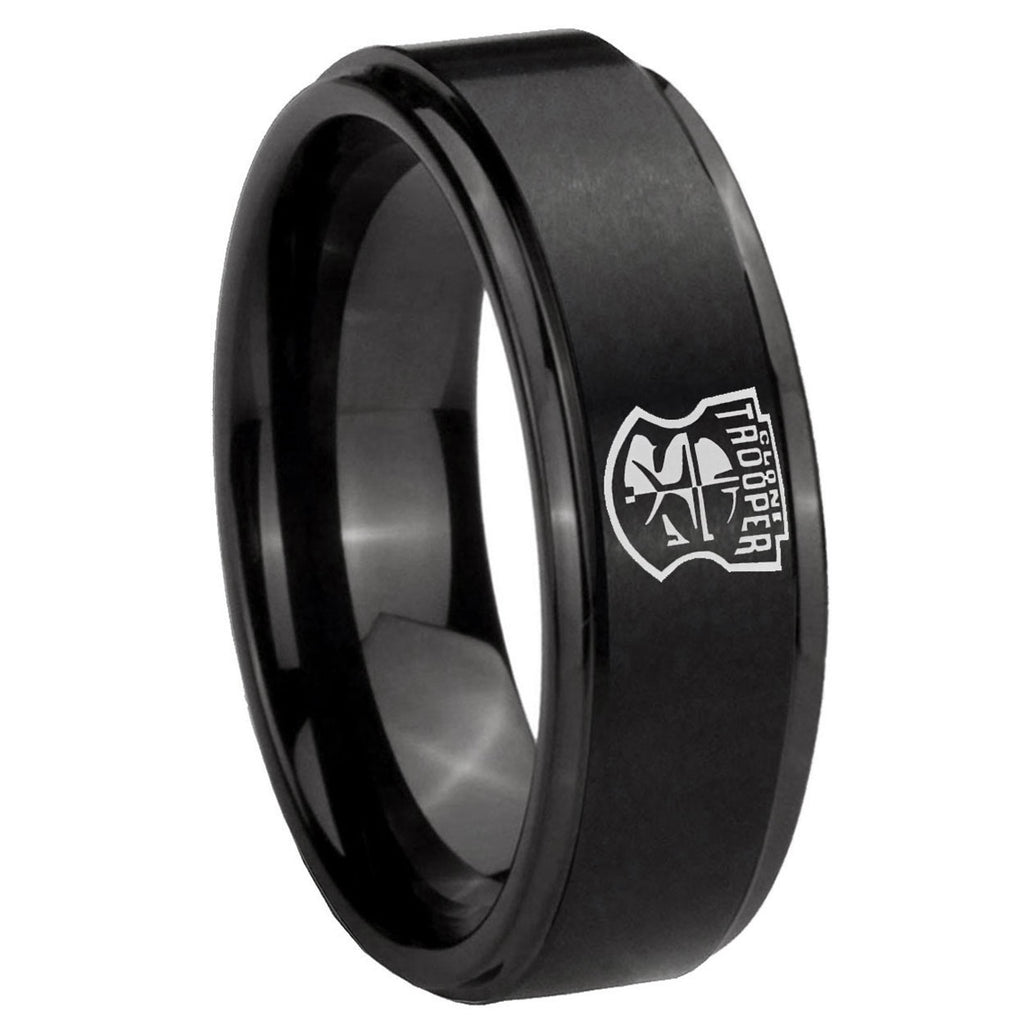 8mm Clone Trooper Step Edges Brush Black Tungsten Men's Ring