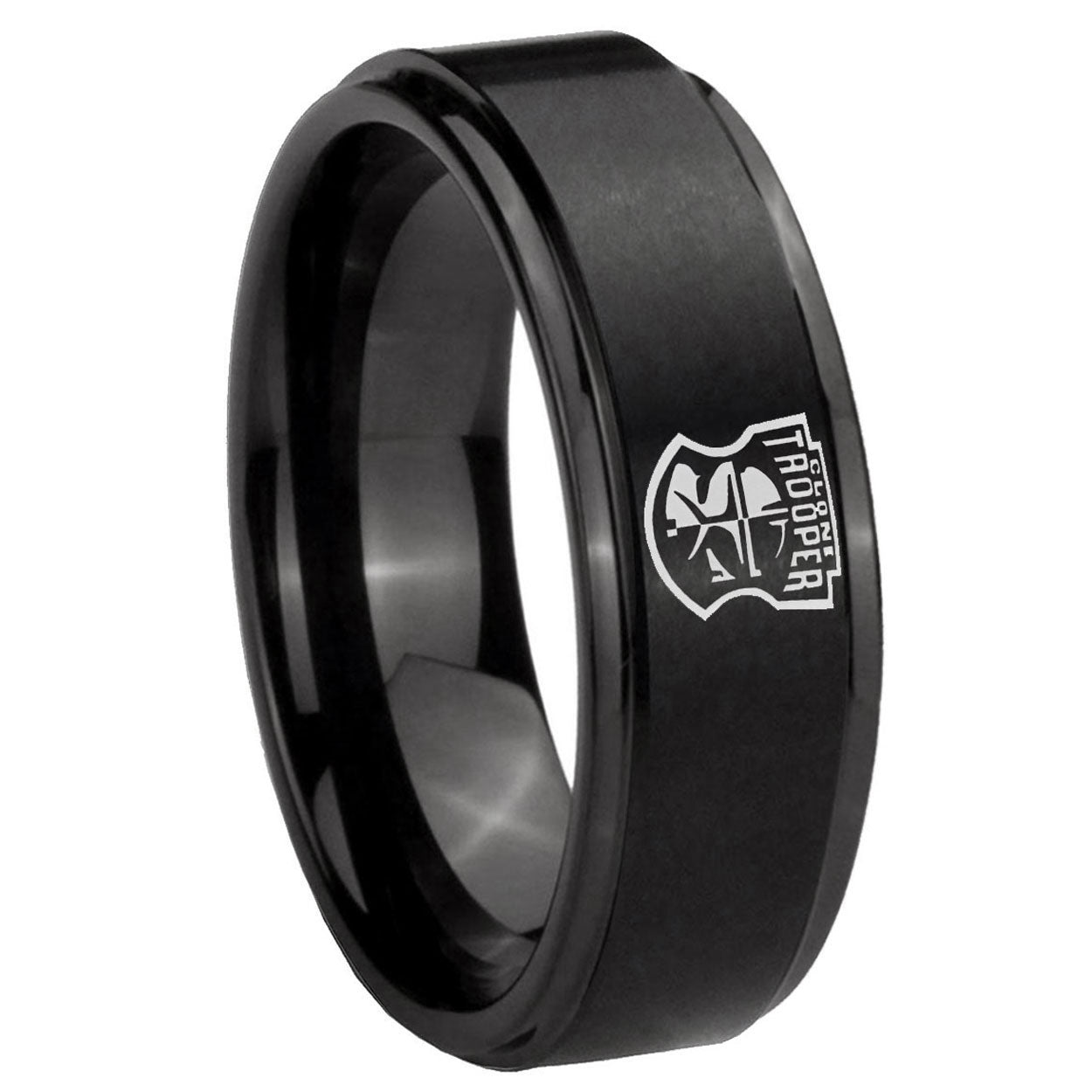 8mm Clone Trooper Step Edges Brush Black Tungsten Men's Ring