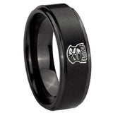 8mm Clone Trooper Step Edges Brush Black Tungsten Carbide Men's Ring