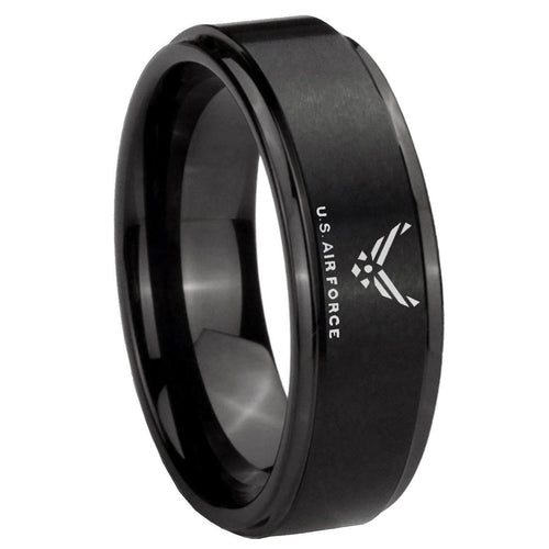 10mm Step Edges US Air Force Black IP Tungsten Carbide Men's Ring