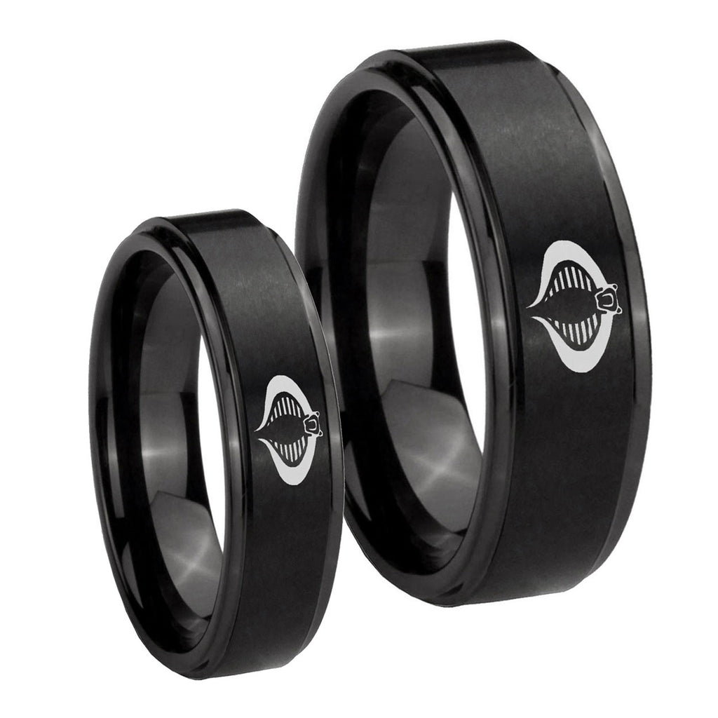 Cobra Step Edges Brush Black Tungsten Mens Set Ring