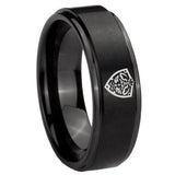 8mm Zelda Hylian Shield Step Edges Brush Black Tungsten Men's Wedding Band