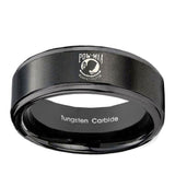 8mm-Military-Pow-Step-Edges-Brush-Black-Tungsten-Carbide-Men's-Wedding-Ring