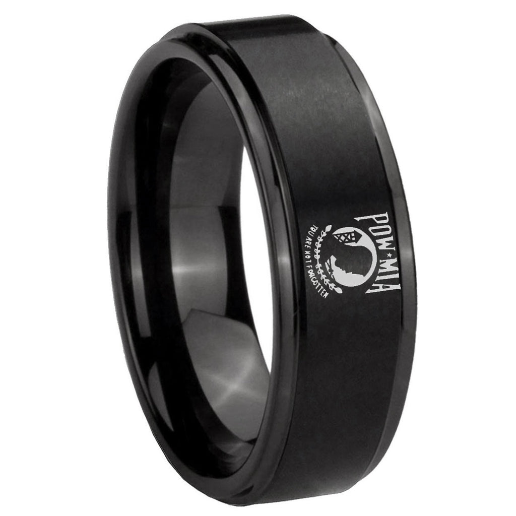 10mm Military Pow Step Edges Brush Black Tungsten Wedding Engraving Ring