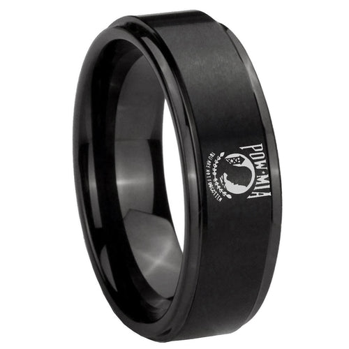 10mm Military Pow Step Edges Brush Black Tungsten Wedding Engraving Ring