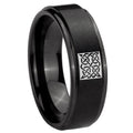 8mm Celtic Design Step Edges Brush Black Tungsten Ring