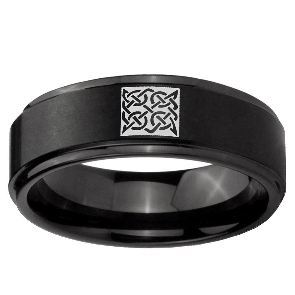5mm Celtic Design Step Edges Brush Black Tungsten Ring