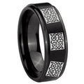 10mm Multiple Celtic Step Edges Brush Black Tungsten Carbide Bands Ring