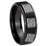 8mm Multiple Celtic Step Edges Brush Black Tungsten Carbide Promise Ring