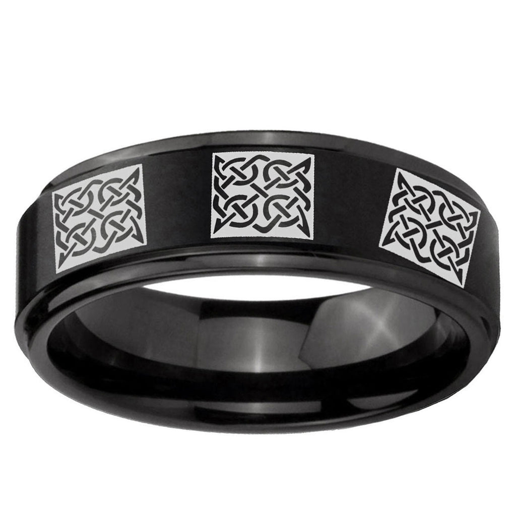 10mm Multiple Celtic Step Edge Brush Black Tungsten Ring