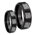 Multiple Celtic Step Edges Brush Black Tungsten Bridal Set Rings