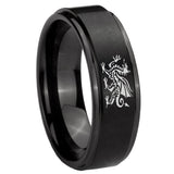 10mm Dragon Step Edges Brush Black Tungsten Carbide Custom Mens Ring