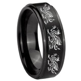 10mm Multiple Dragon Step Edges Brush Black Tungsten Wedding Engraving Ring