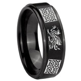 10mm Multiple Dragon Celtic Step Edges Brush Black Tungsten Anniversary Ring