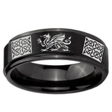 5, 8mm Multiple Dragon Celtic Step Edge Brush Black Tungsten Ring