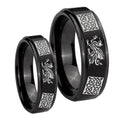 Multiple Dragon Celtic Step Edges Brush Black Tungsten Couples Ring Set