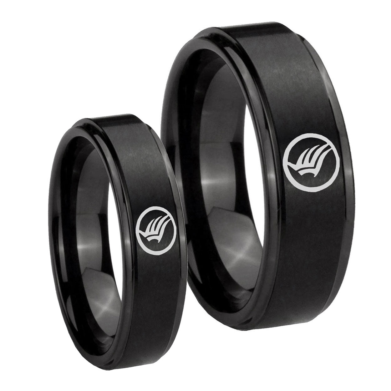 Step Edge Mass Effect Black Tungsten His Hers Ring Set