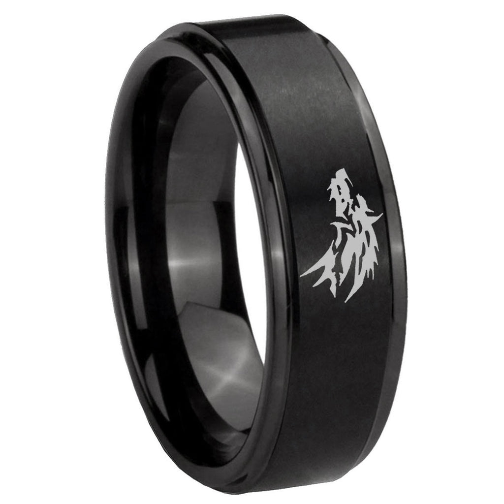 10mm Wolf Step Edges Brush Black Tungsten Carbide Engagement Ring