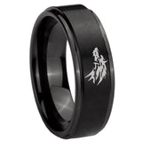 8mm Wolf Step Edges Brush Black Tungsten Carbide Wedding Band Ring