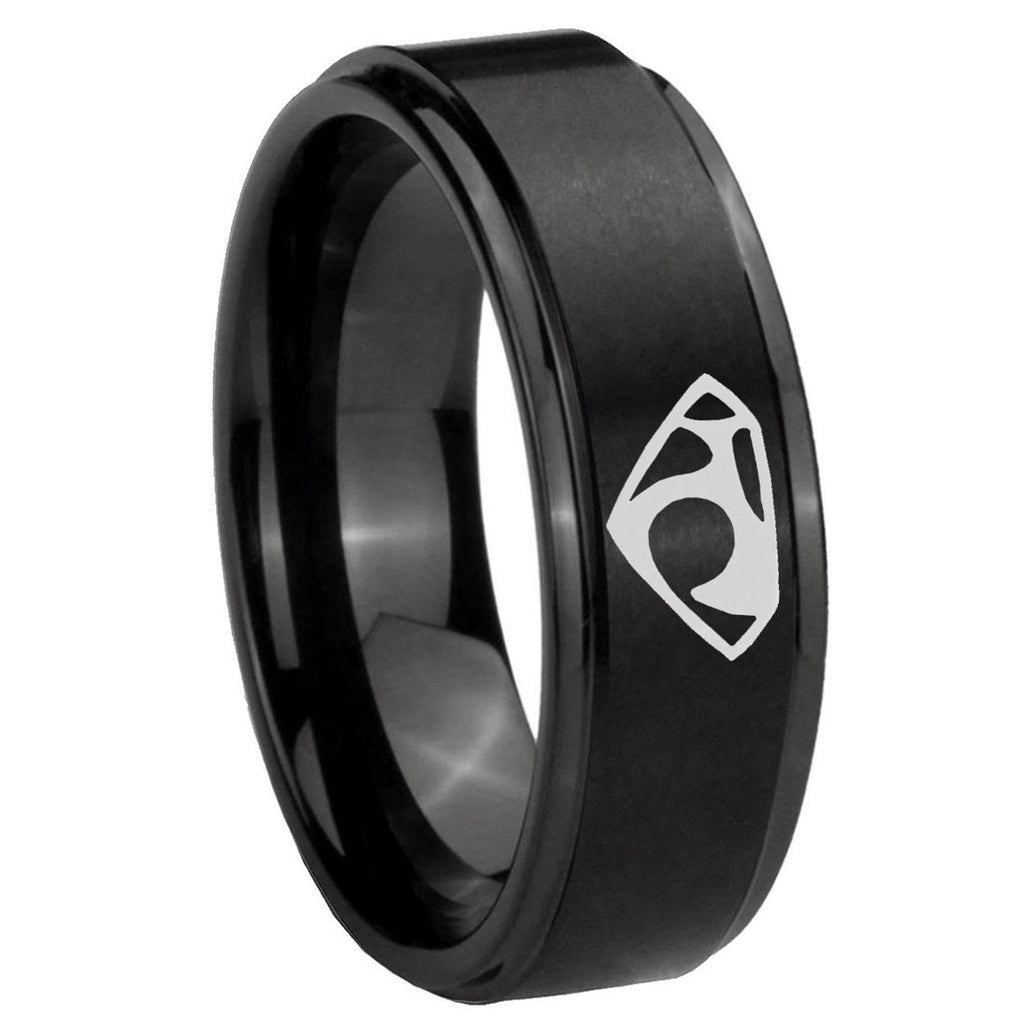 10mm House of Van Step Edges Brush Black Tungsten Carbide Mens Anniversary Ring