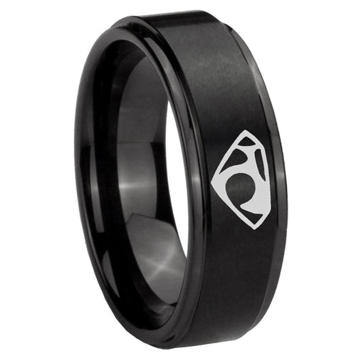 10mm House of Van Step Edges Brush Black Tungsten Carbide Mens Anniversary Ring
