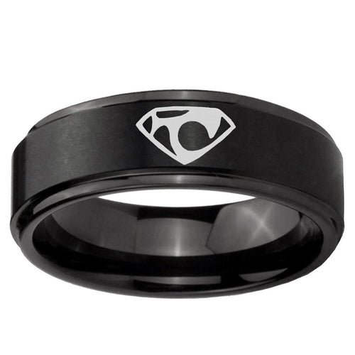 10mm House of Van Step Edge Brush Black Tungsten Ring