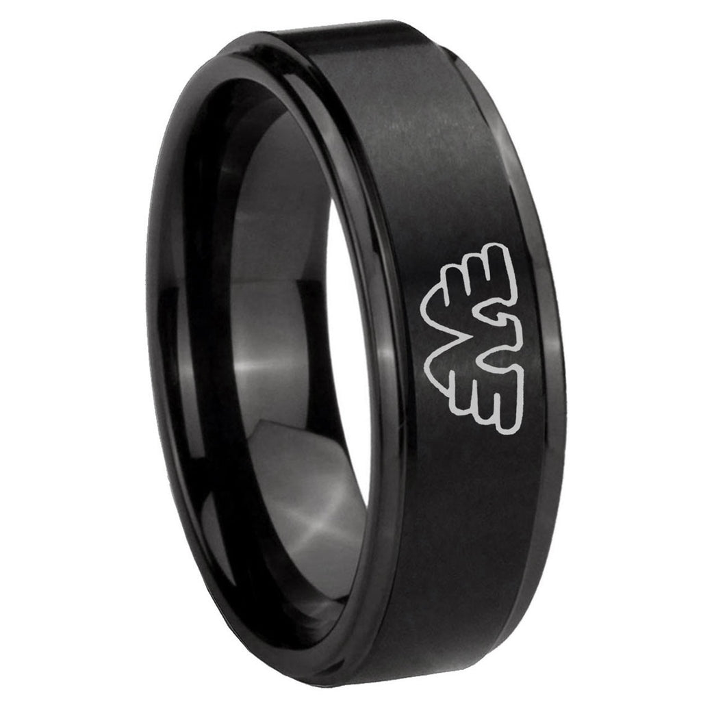 10mm Waylon Jennings Step Edges Brush Black Tungsten Carbide Men's Band Ring