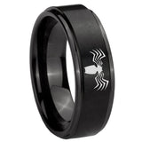 8mm Spider Step Edges Brush Black Tungsten Carbide Promise Ring