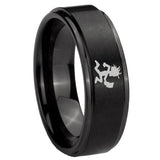 8mm Hatchet Man Step Edges Brush Black Tungsten Carbide Anniversary Ring