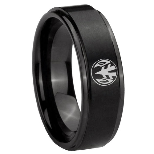 10mm Love Power Rangers Step Edges Brush Black Tungsten Men's Bands Ring