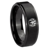 8mm Love Power Rangers Step Edges Brush Black Tungsten Carbide Bands Ring