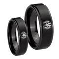 Love Power Rangers Step Edges Brush Black Tungsten Mens Ring Set