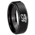 10mm Seeing Eye Step Edges Brush Black Tungsten Carbide Mens Ring