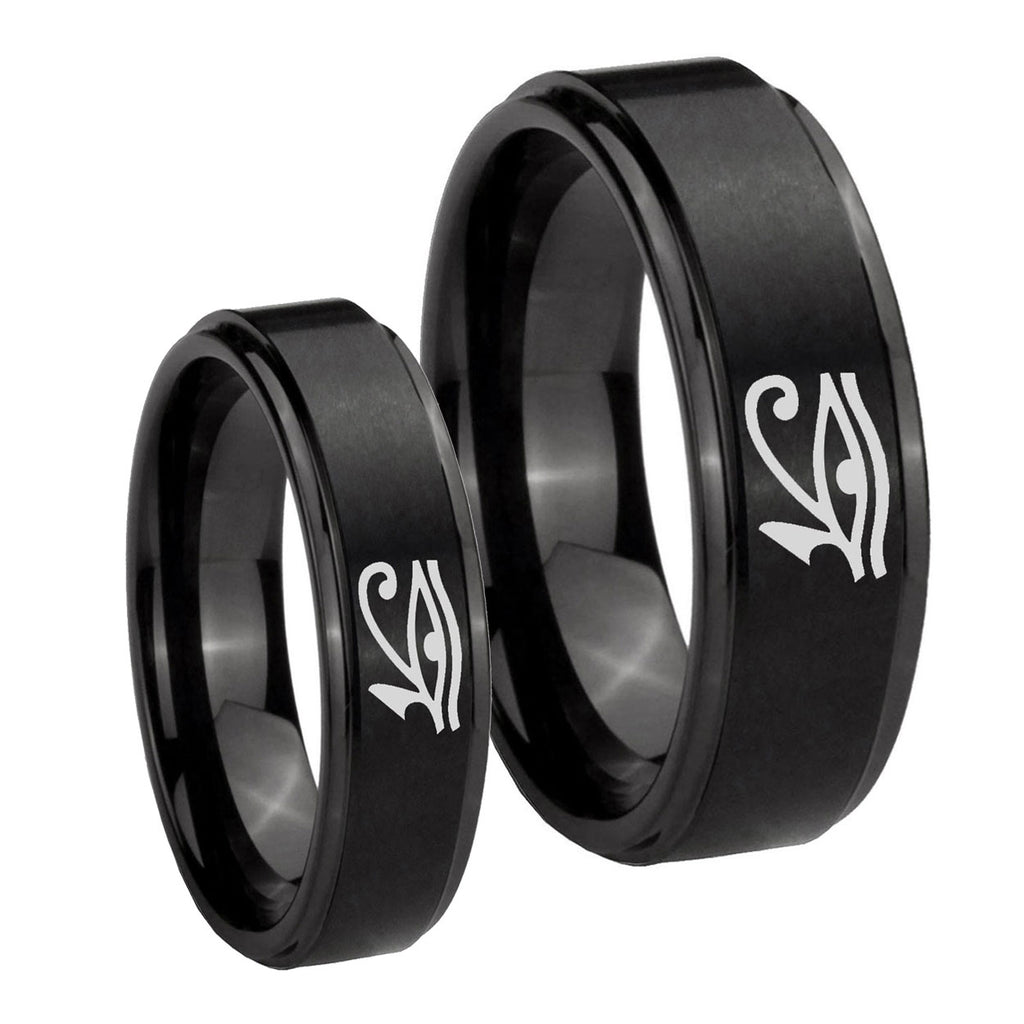 Seeing Eye Step Edges Brush Black Tungsten His And Hers Ring