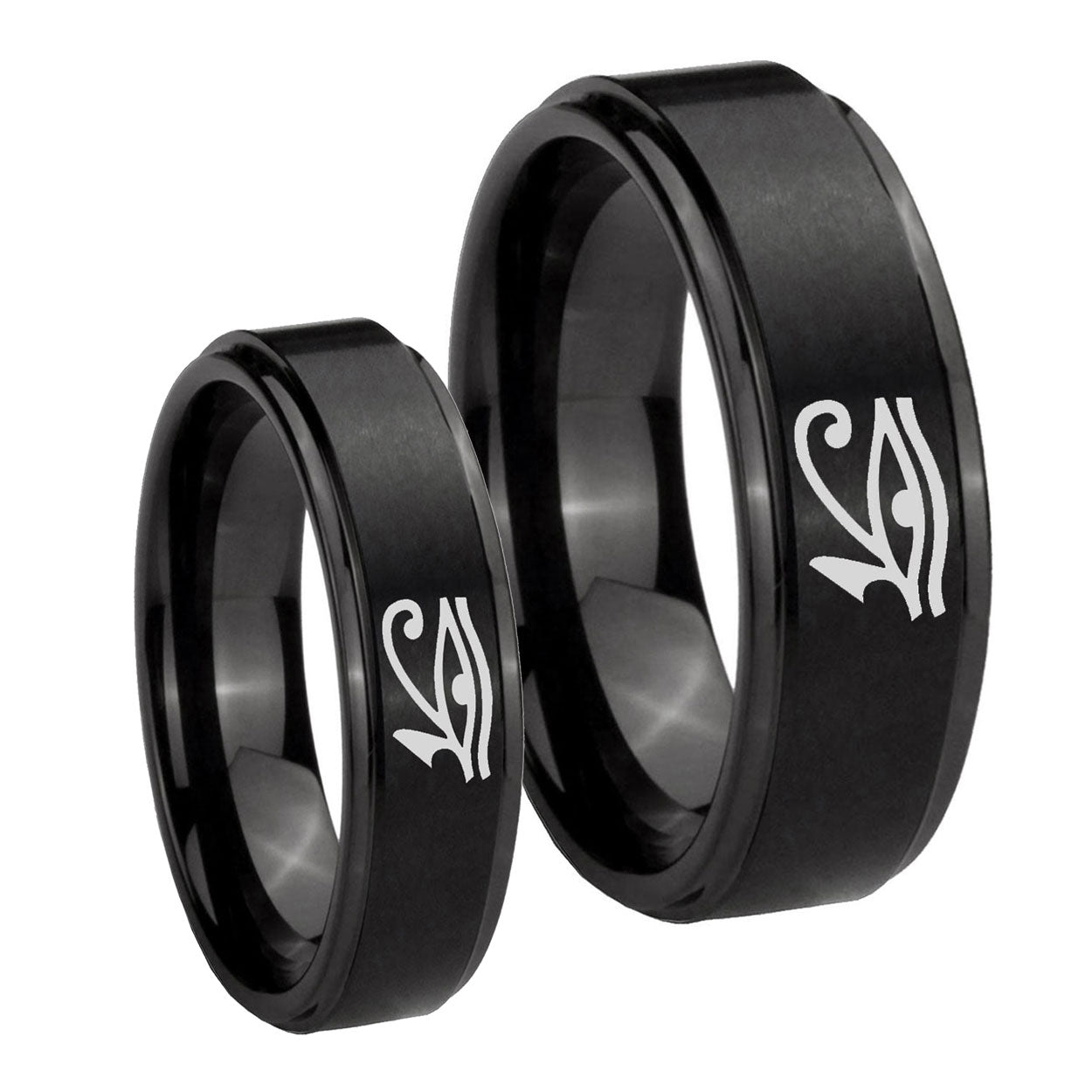 Seeing Eye Step Edges Brush Black Tungsten His And Hers Ring