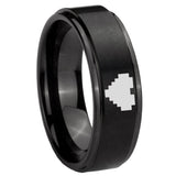 8mm Step Edges Black Zelda Heart Tungsten Carbide Laser Engraved Ring