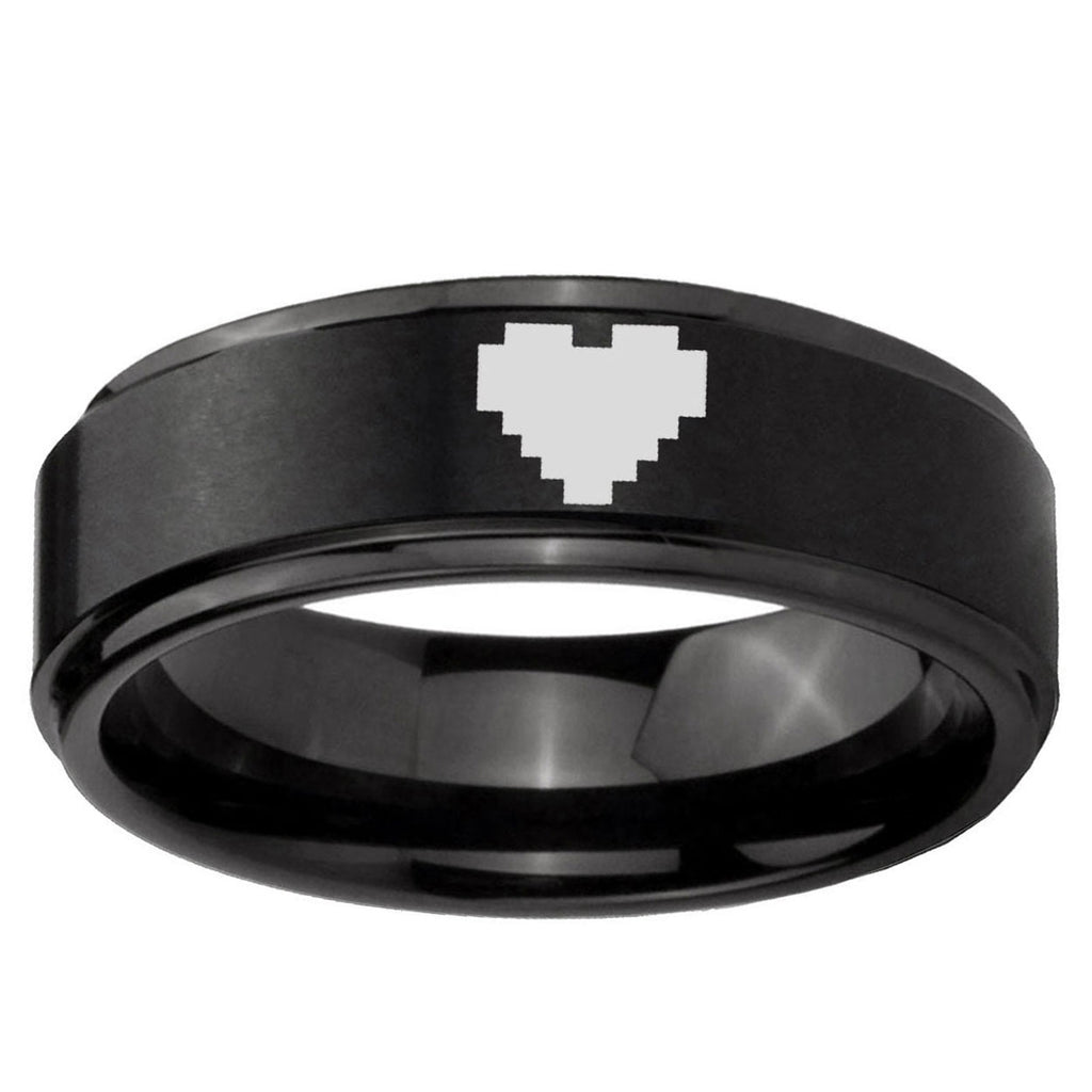 10mm Step Edge Zelda Heart Black IP Tungsten Ring