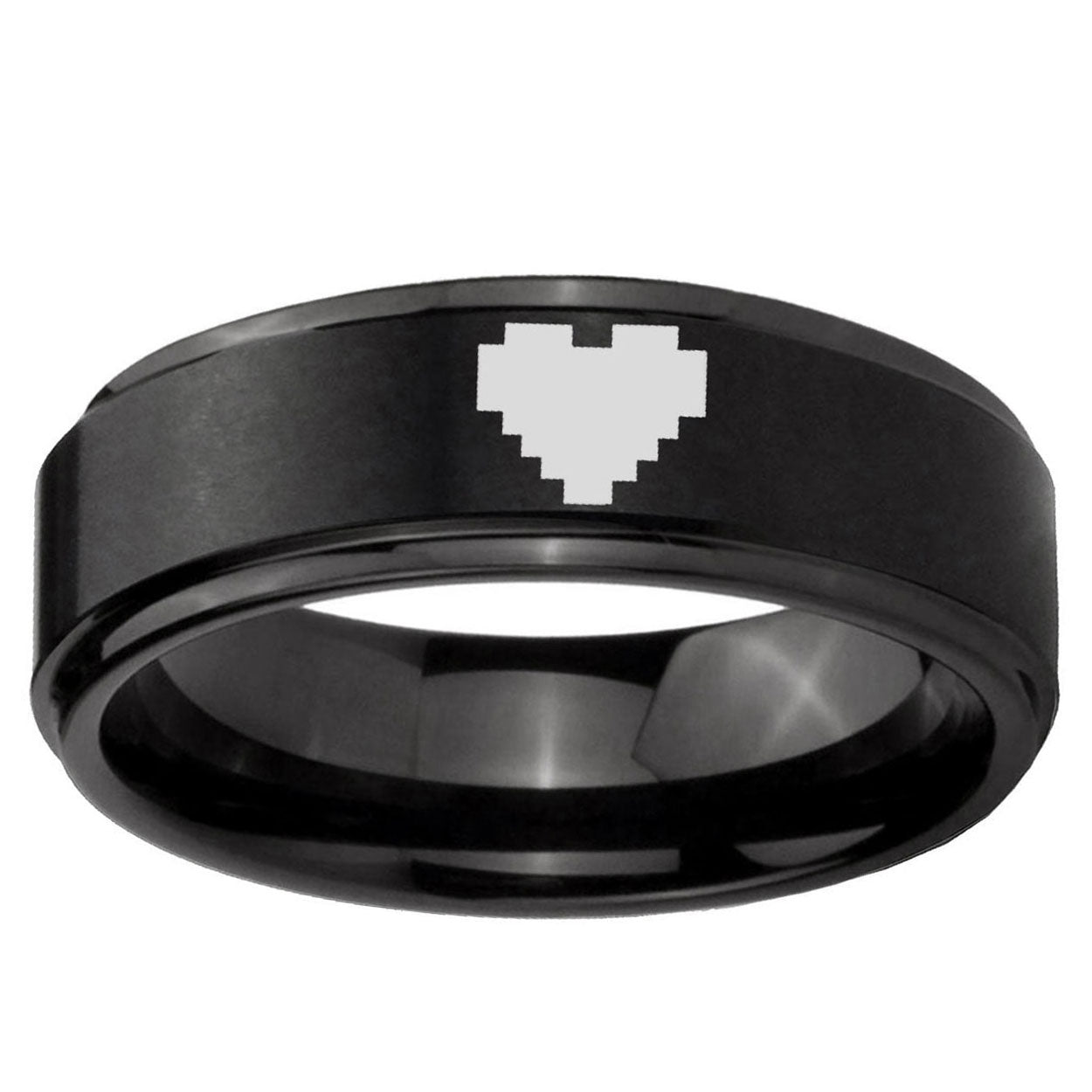 10mm Step Edge Zelda Heart Black IP Tungsten Ring