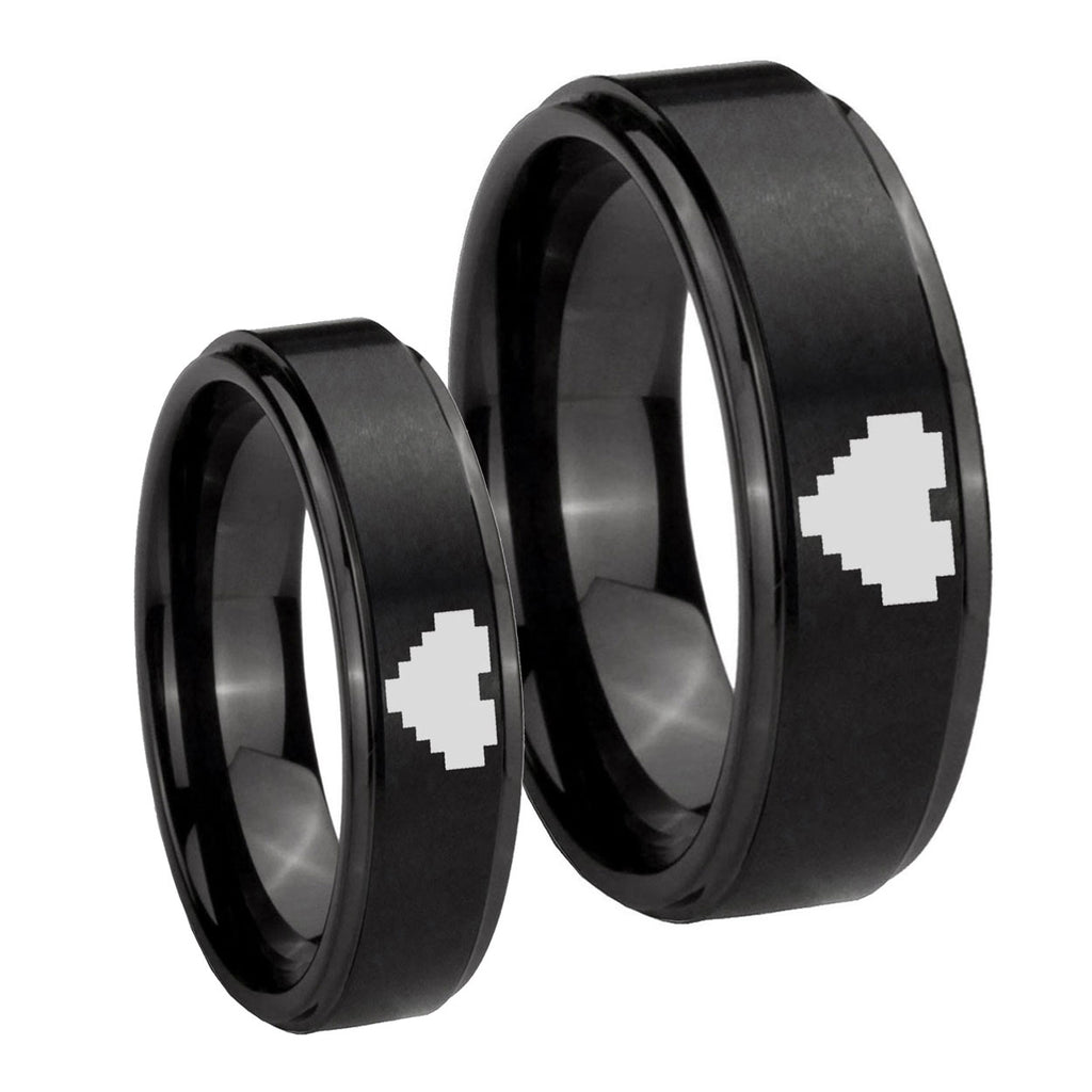Step Edge Zelda Heart Black Tungsten Couple Band Set