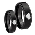 Step Edge Zelda Heart Black Tungsten Couple Band Set